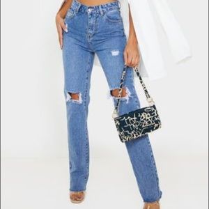 Mid Wash High Rise Distressed Straight leg Jeans